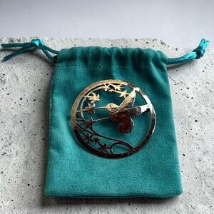 Wild Bryde Hummingbird Brooch Hammered Silver Tone Modernist Bird Circle Pin